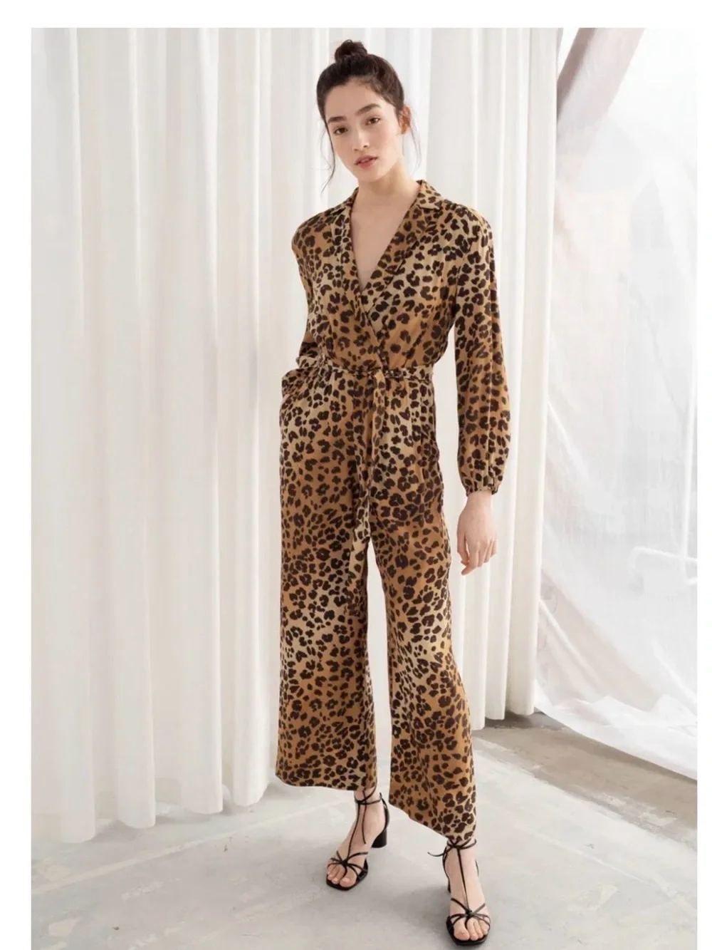 & Other Stories Leopard Print Wrap Jumpsuit in Brown - Picture 2 of 6